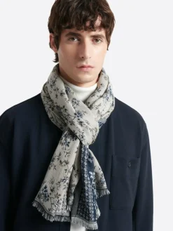 Coffret écharpe fleurie en viscose bleu cobalt - 185x70 cm-Devred Online