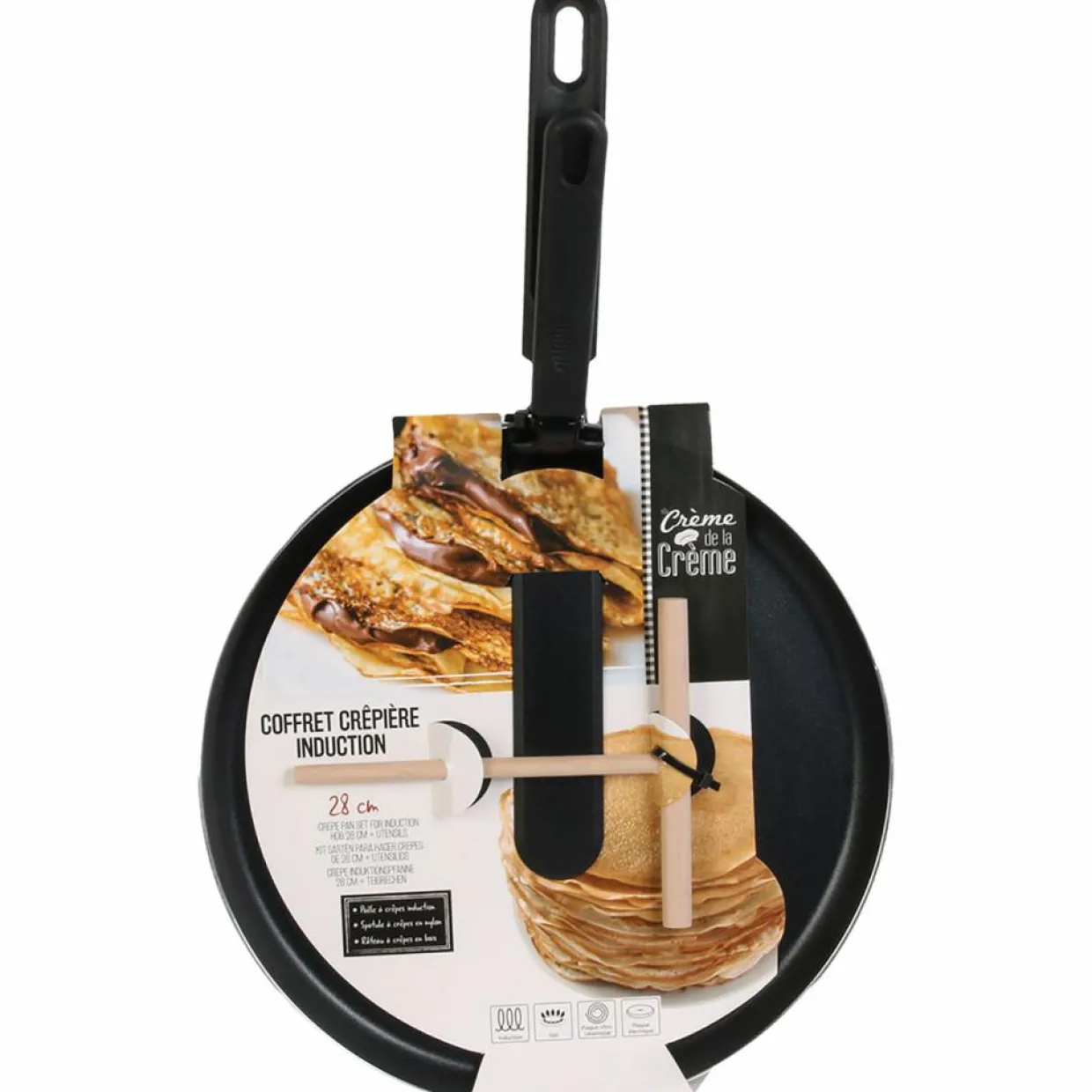 Coffret crépière induction avec ustensiles noir/blanc - 44.5x28.5 cm-Lily Cook Best