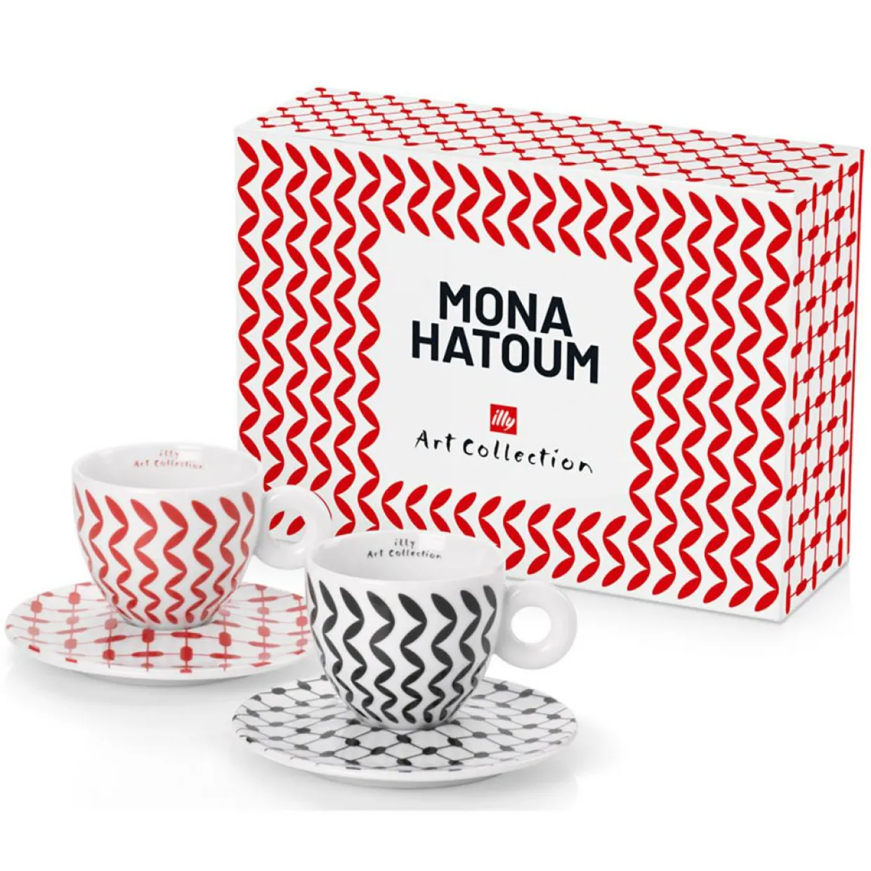 Coffret de 2 Tasses Cappucino en Porcelaine Signé Mona Hatoum rouge/noir - 170 ml-Illy Sale