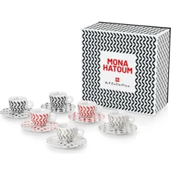 Coffret de 6 Tasses Espresso en Porcelaine Signé Mona Hatoum rouge/noir/gris - 55 ml-Illy Online