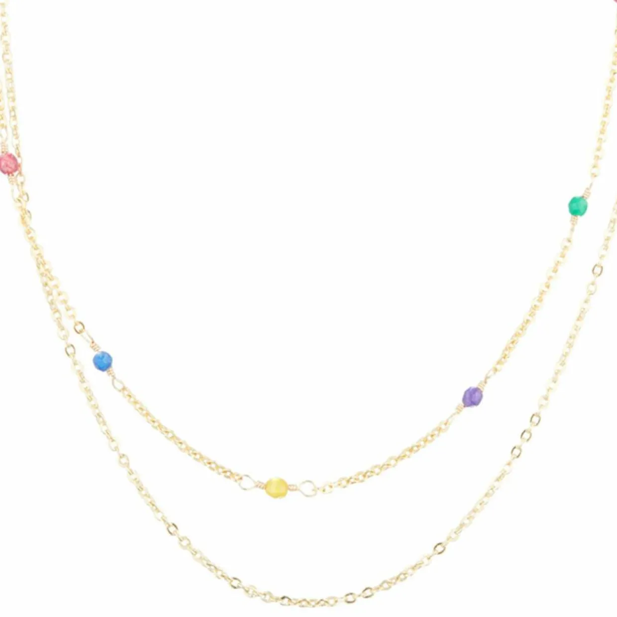 Collier Anna Agates multicolores en laiton doré-Moonstone Outlet