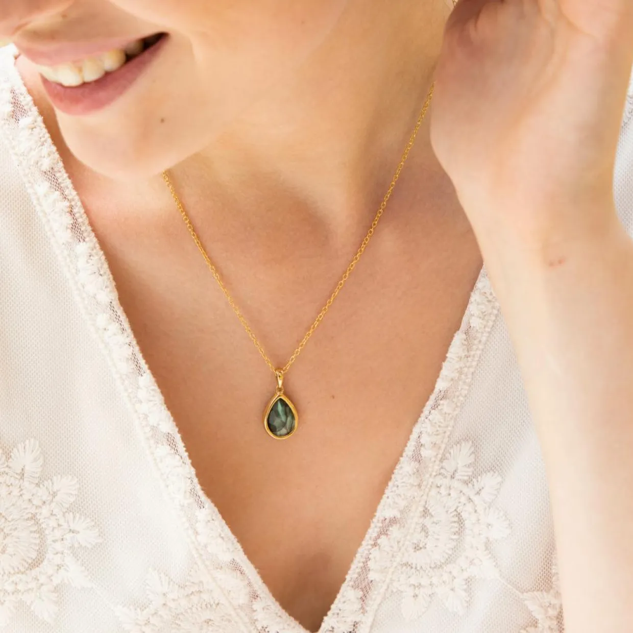 Collier Matéa Labradorite en laiton doré-Moonstone New