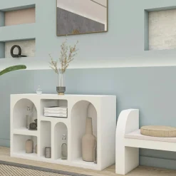 Wooden Art Meubles De Rangement^Console Liva blanche - 120x74x37 cm