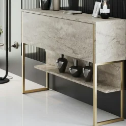 Wooden Art Tables^Console Luxe travertin/doré - 120x80x30 cm