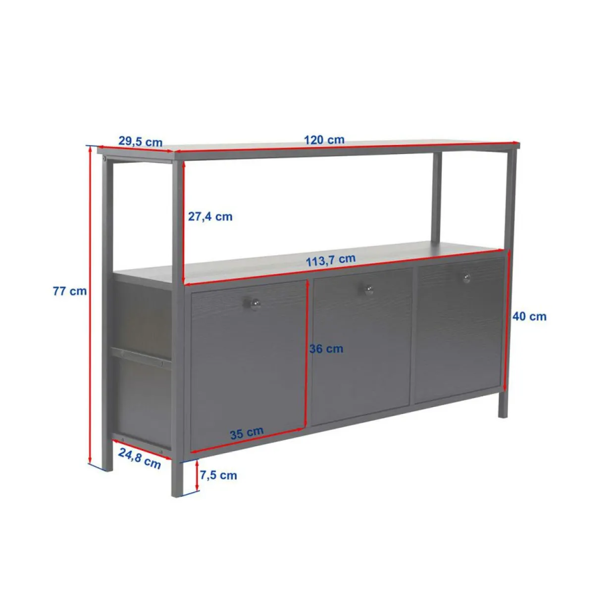 Console Solace pin/noir - 120x77x29.5 cm-Homitis Clearance