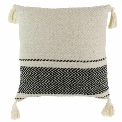 Home Deco Factory Coussins, Galettes De Sièges^Coussin berbère rayures pompons beige/noir/beige - 40x40 cm