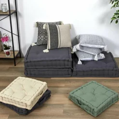 Home Deco Factory Coussins, Galettes De Sièges^Coussin berbère rayures pompons beige/noir/beige - 40x40 cm