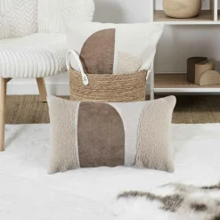 Coussin bouclette beige - 50x30 cm-Home Deco Factory