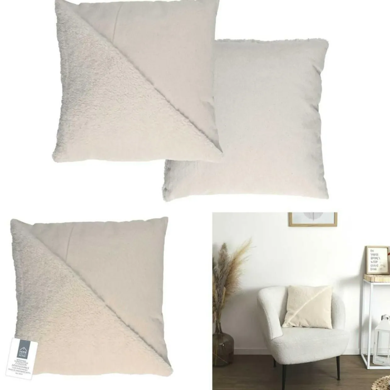 Home Deco Factory Coussins, Galettes De Sièges^Coussin bouclette beige - 40x40 cm
