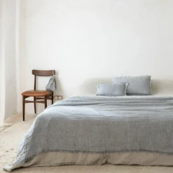 Coussin Coton en lin & coton bleu 25x40cm-Bed and Philosophy Sale
