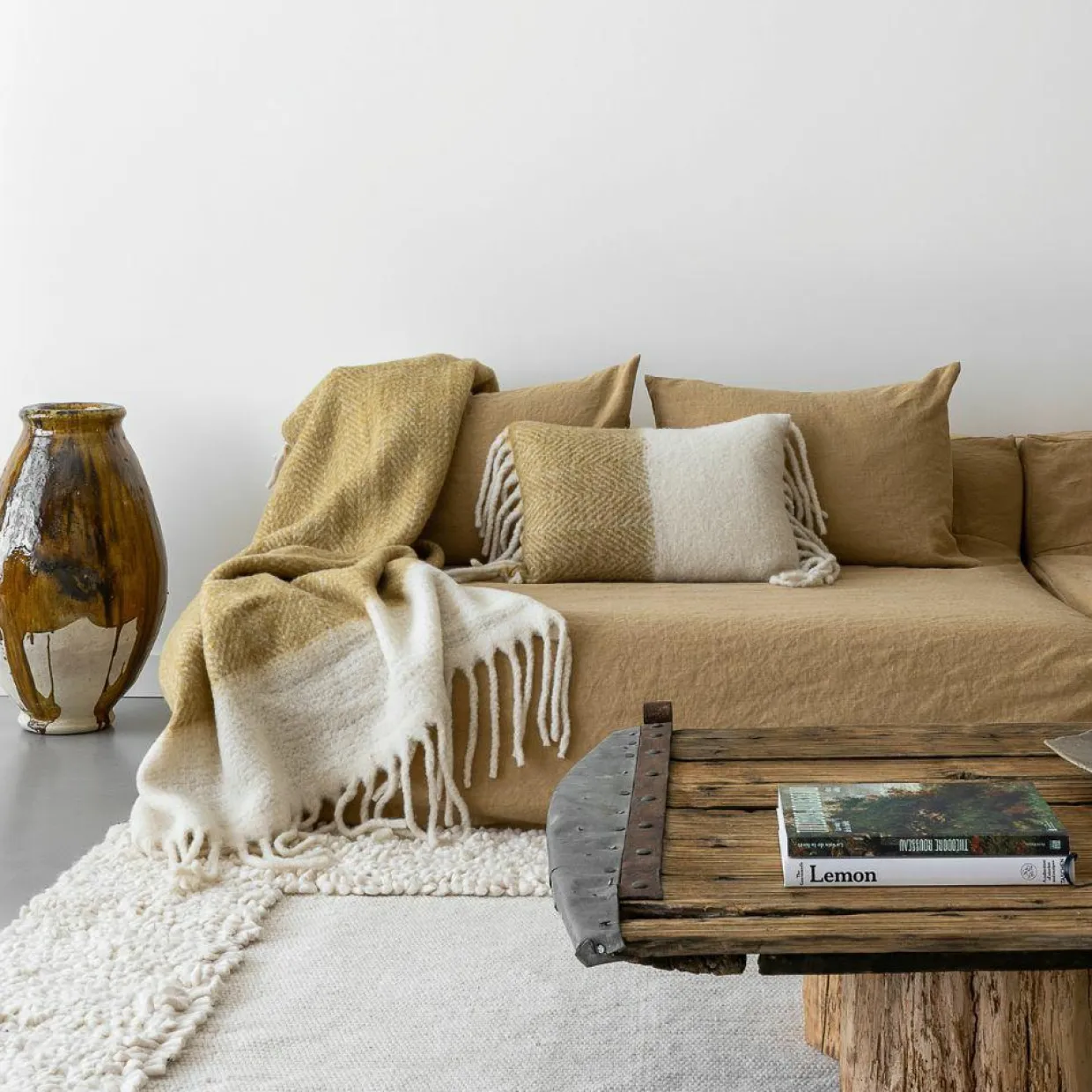 Coussin en laine bicolore beige 40x60cm-Bed and Philosophy Online