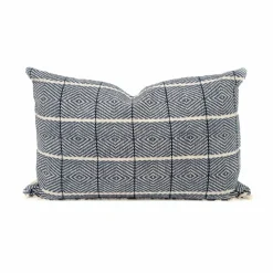 Coussin en lin et coton bleu 40x60cm-Bed and Philosophy New