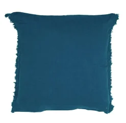 Bed and Philosophy Coussins, Galettes De Sièges^Coussin en lin finitions frangées bleu 65x65cm