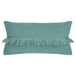 Coussin en lin frangé bleu 30x60cm-Bed and Philosophy Online