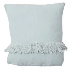 Bed and Philosophy Coussins, Galettes De Sièges^Coussin en lin frangé bleu 35x35cm