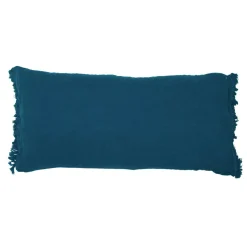Coussin en lin frangé bleu 55x110cm-Bed and Philosophy Best