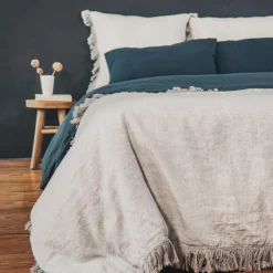 Bed and Philosophy Linge De Lit, Ensembles^Coussin en lin frangé naturel 80x80cm