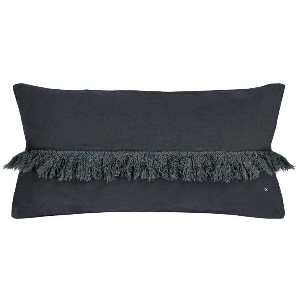 Coussin en lin frangé noir 30x60cm-Bed and Philosophy Online