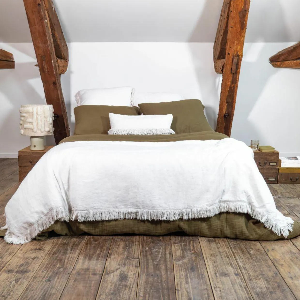 Bed and Philosophy Coussins, Galettes De Sièges^Coussin en lin frangé plume 30x60cm