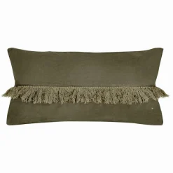Coussin en lin frangé vert 30x60cm-Bed and Philosophy