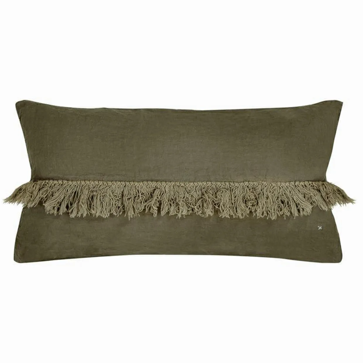 Coussin en lin frangé vert 30x60cm-Bed and Philosophy