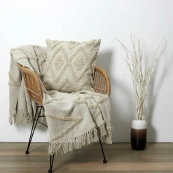 Coussin ethnique relief losange beige - 40x40 cm-Home Deco Factory Sale