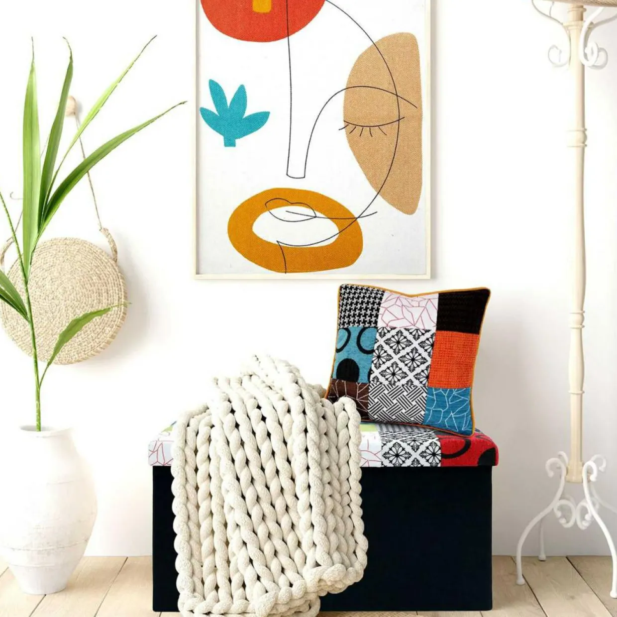 Home Deco Factory Coussins, Galettes De Sièges^Coussin patchwork dehoussable 40x40cm