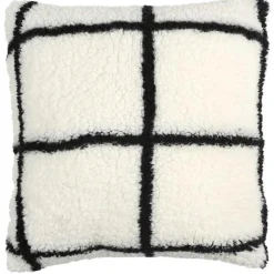 Home Deco Factory Coussins, Galettes De Sièges^Coussin Sherpa à carreaux blanc/noir - 40x40 cm