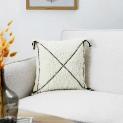 Home Deco Factory Coussins, Galettes De Sièges^Coussin Sherpa motif tressé blanc - 40x40 cm