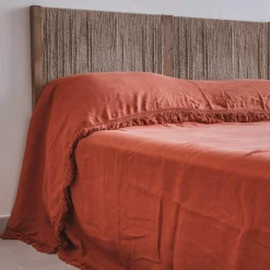 Bed and Philosophy Linge De Lit, Ensembles^Couvre-lit en lin finitions frangées rouge 250x250cm