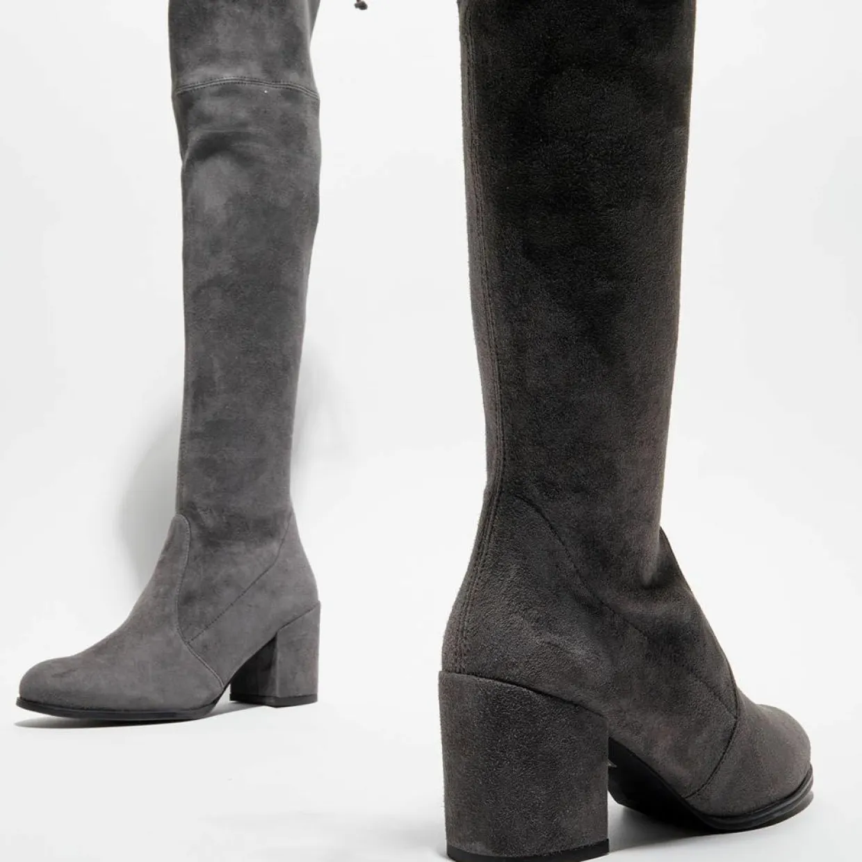 Cuissardes en Velours de Cuir Tieland grises - Talon 7.5 cm-Stuart Weitzman Discount