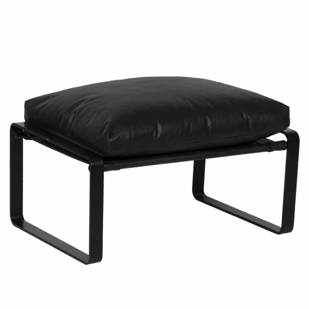 Bois & Chiffons Poufs^Damo black pouf Leather Noir - 68x46x35 cm