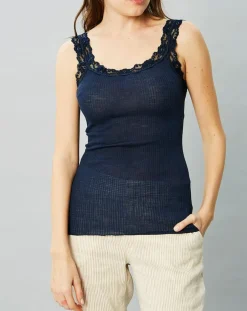 Femme Mare Lingerie, Nuit^Débardeur en Laine & Soie bleu