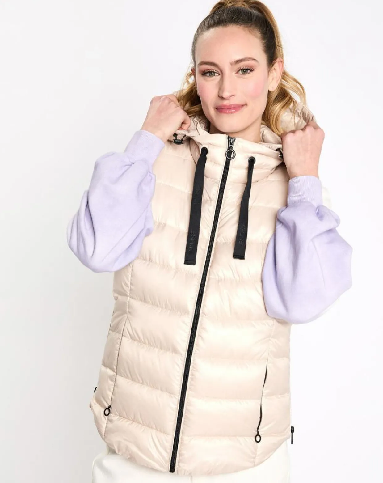 Doudoune à capuche sans manches beige-Esprit Outlet