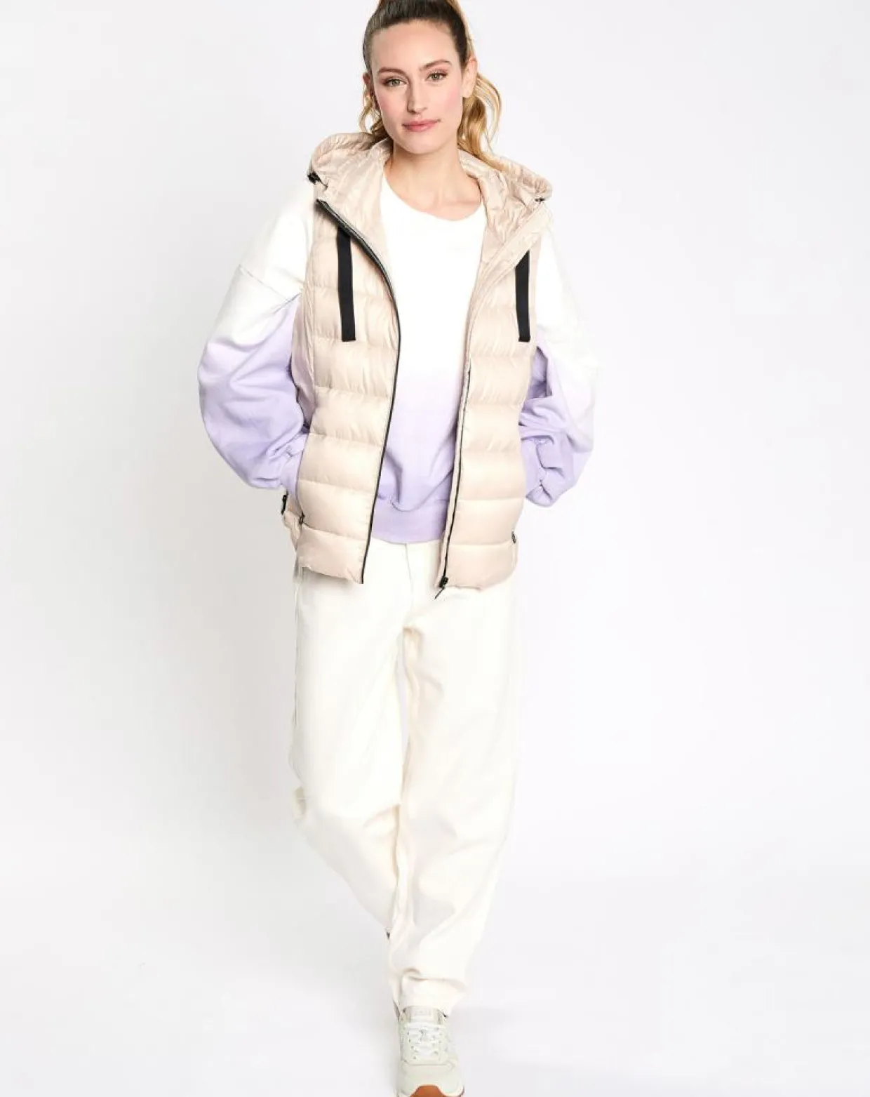 Doudoune à capuche sans manches beige-Esprit Outlet