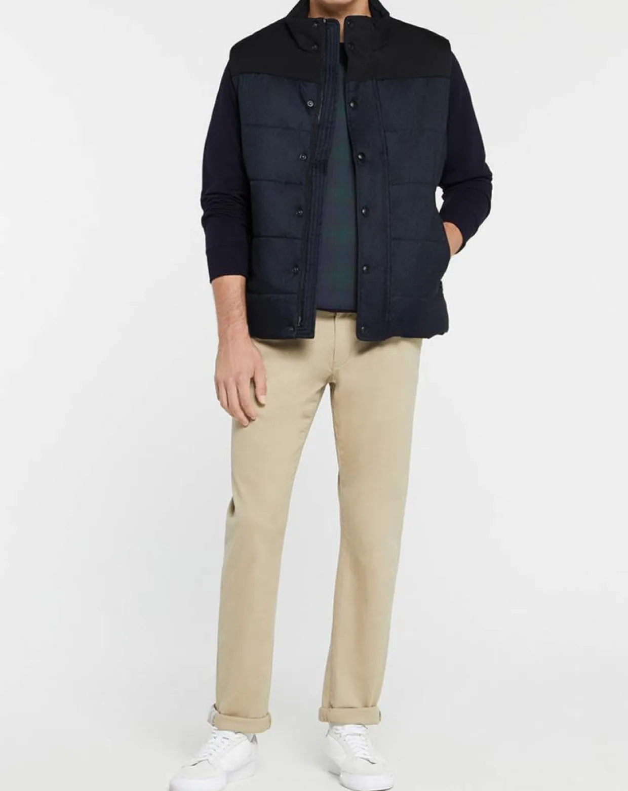 Doudoune bi-matière sans manches bleu marine-Hackett London Discount