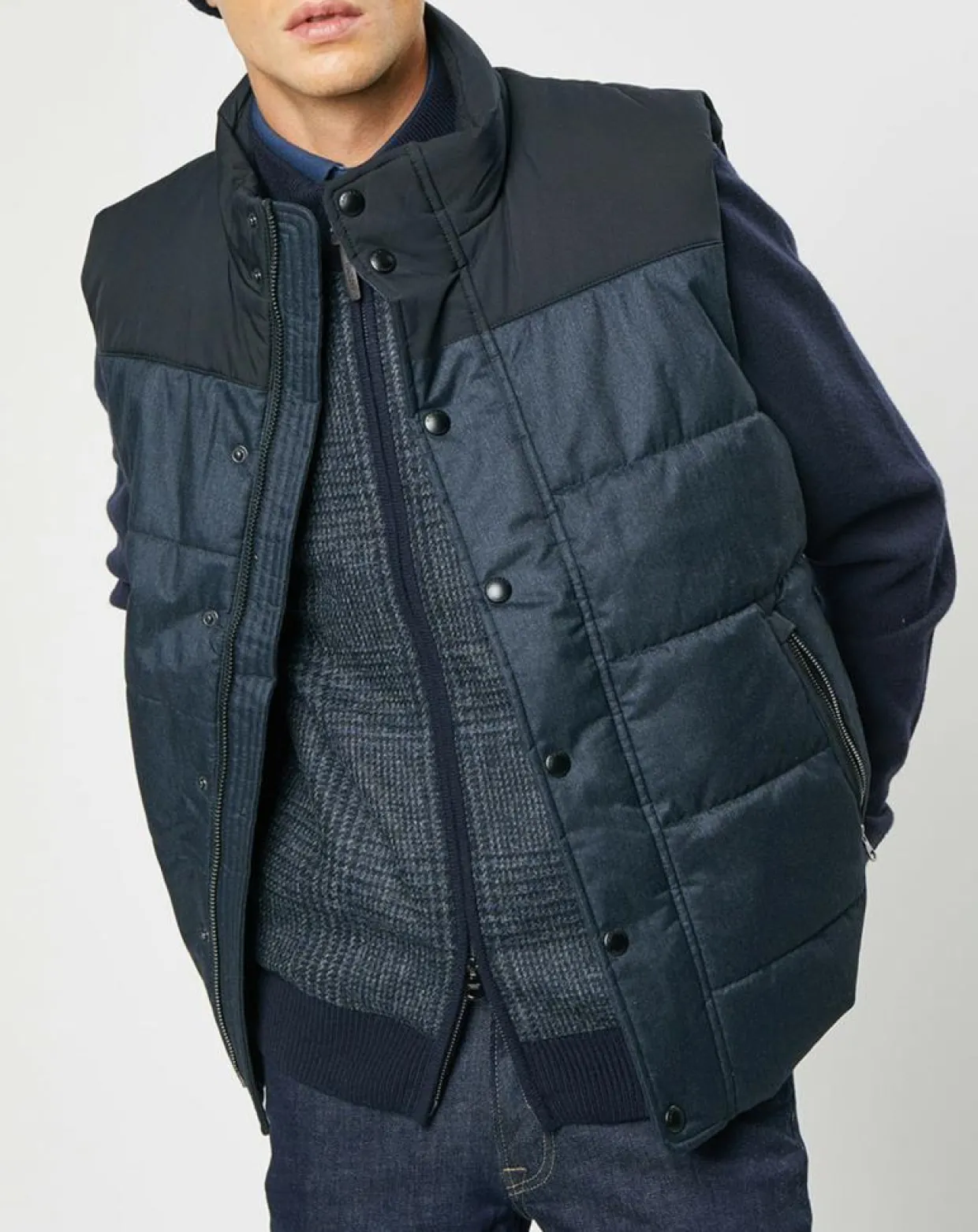 Doudoune bi-matière sans manches bleu marine-Hackett London Discount
