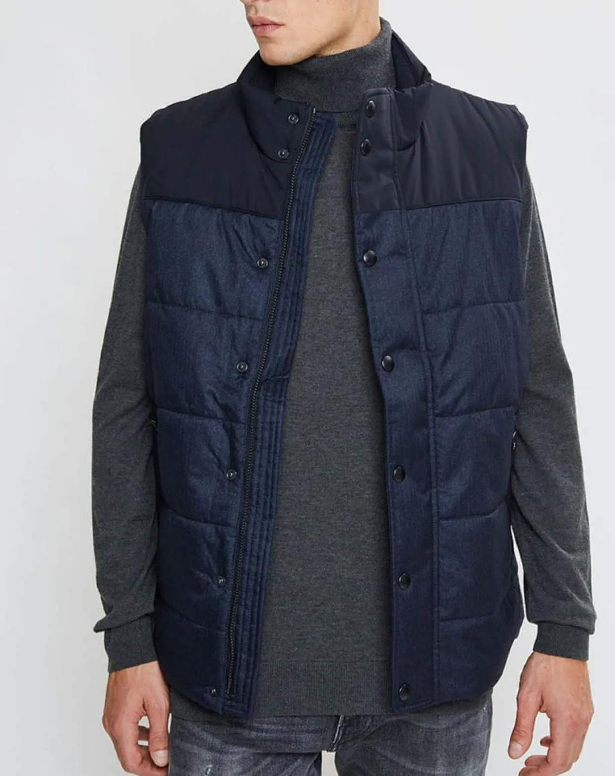 Doudoune bi-matière sans manches bleu marine-Hackett London Discount