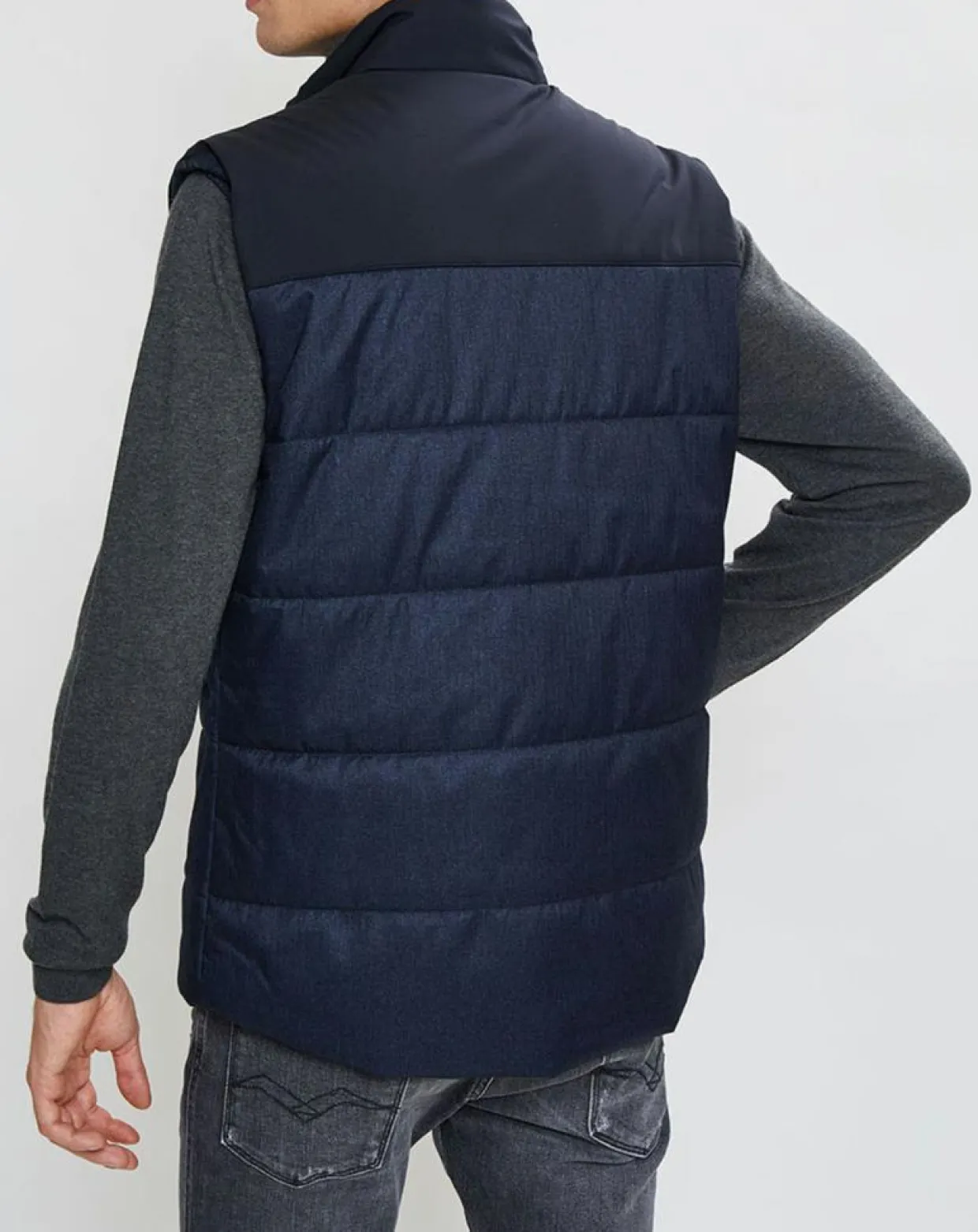 Doudoune bi-matière sans manches bleu marine-Hackett London Discount