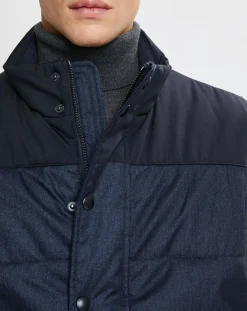 Doudoune bi-matière sans manches bleu marine-Hackett London Discount