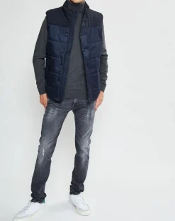 Doudoune bi-matière sans manches bleu marine-Hackett London Discount