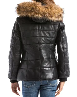 Femme Blue Wellford Manteaux^Doudoune en Cuir Adige noire