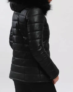 Femme Blue Wellford Manteaux^Doudoune en Cuir Bleny noire