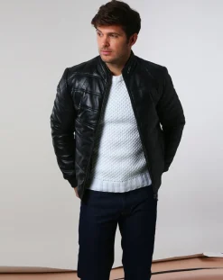 Homme Chyston Vestes, Blousons^Doudoune en Cuir Brad noire