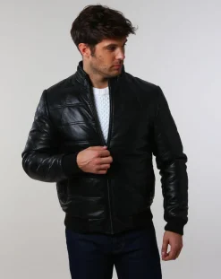 Homme Chyston Vestes, Blousons^Doudoune en Cuir Brad noire