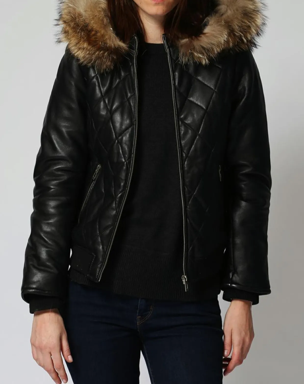 Femme Chyston Vestes, Blousons^Doudoune en Cuir Nimba noire
