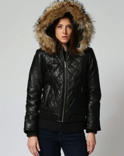 Femme Chyston Vestes, Blousons^Doudoune en Cuir Nimba noire