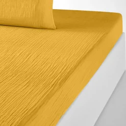 Drap housse 100% Gaze de coton bonnet 30 cm jaune-Baton Rouge Sale