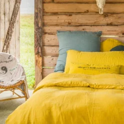 Bed and Philosophy Linge De Lit, Ensembles^Drap housse en lin lavé jaune 160x200cm