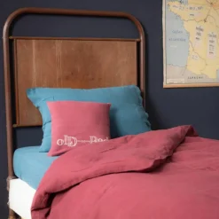 Drap housse en lin lavé rouge 90x200cm-Bed and Philosophy Discount